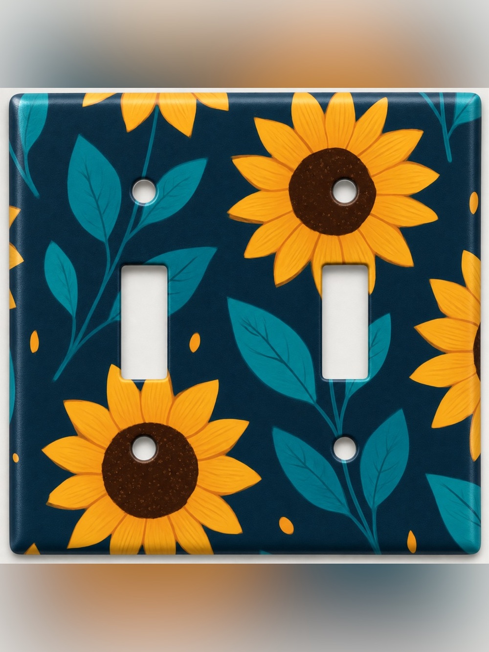 Handmade Sunflower Double Toggle Light Switch Cover Teal Floral Decor